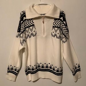 Women’s Partial Zip Up Aztec style Print Sweater NWT